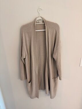 Cozy Open-Front Beige Knit Cardigan Sweater